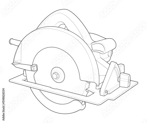 Outline vector Illustration of Circular Saw Power Tool – Cordless Handheld Electric Wood Cutter.
