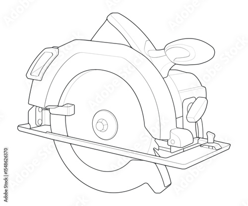 Outline vector Illustration of Circular Saw Power Tool – Cordless Handheld Electric Wood Cutter.
