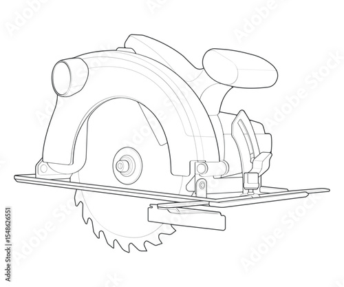 Outline vector Illustration of Circular Saw Power Tool – Cordless Handheld Electric Wood Cutter.

