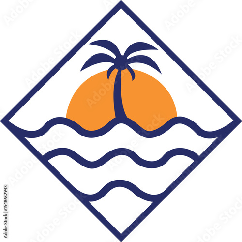 Palm tree on the beach Logo Design Vector icon