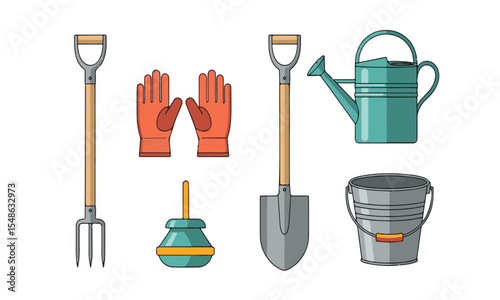 Basic Gardening Tools Flat Vector Set
