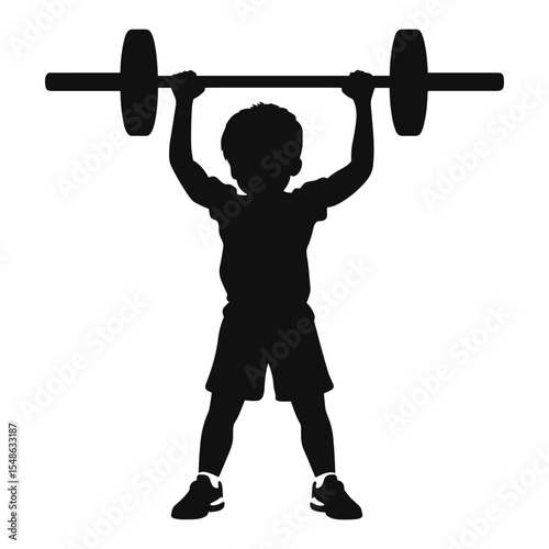 Boy Holding Barbell Silhouette