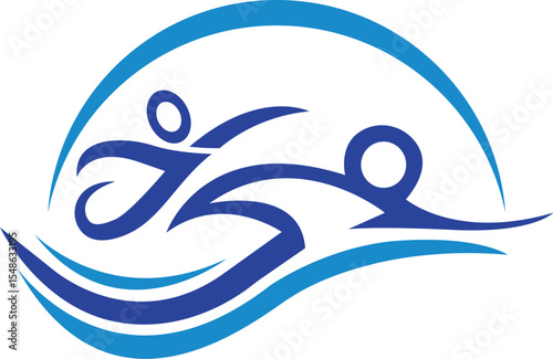 Swimming person with baby learning swimming Pool White Vector