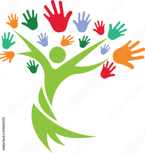 Tree people hands and Modern Human logo vector
