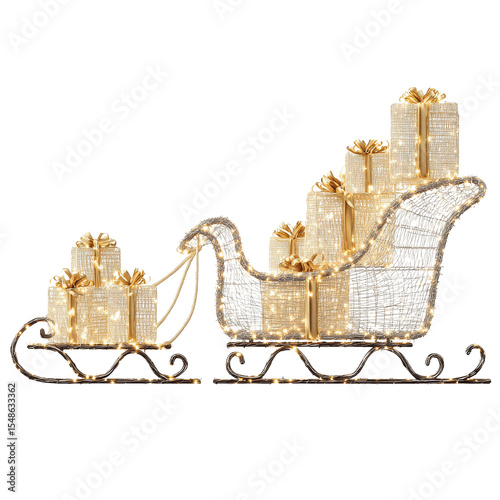 Illuminated Christmas Sleigh with Stacked Presents Outdoor Decoration