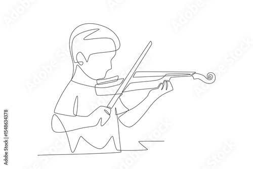 Male students take music arts subjects at school. School events concept one-line drawing