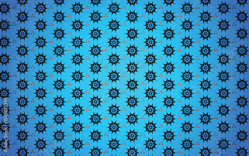 Seamless Blue Floral Star Pattern with Gradient Background.