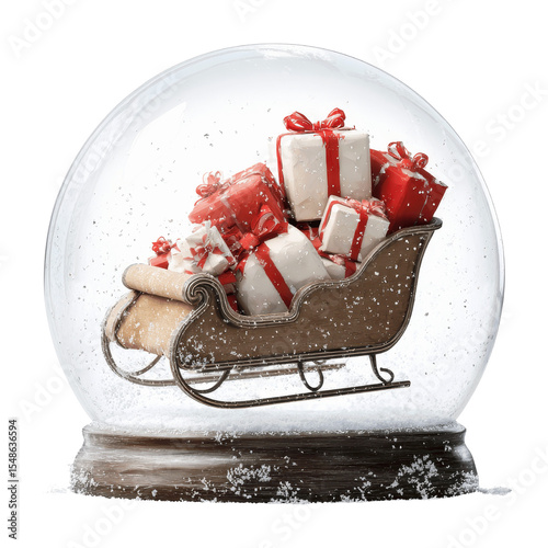 Christmas Snow Globe with Santa's Sleigh Overflowing with Presents