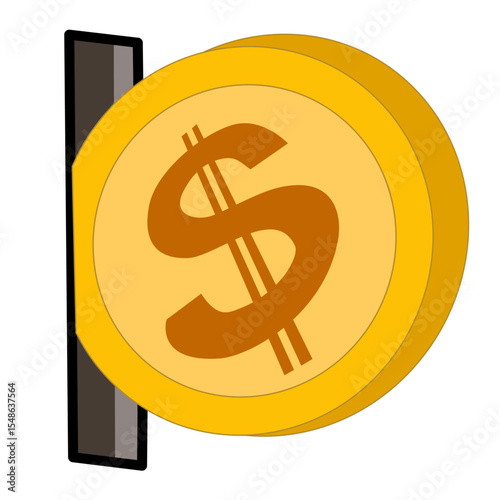 Illustration of a inserting Gold Dollar Coin to a slot.