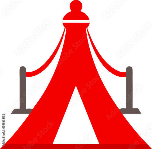 Beautiful red carpet in the cinema with golden stands isolated on white background. Hand drawn vector sketch illustration in doodle engraved line art style. Concept of festival, stars, Hollywood