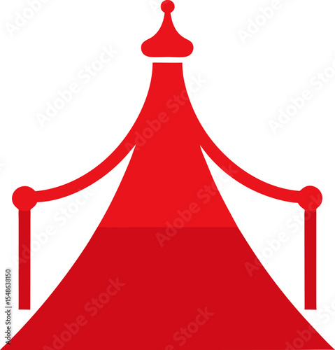 Beautiful red carpet in the cinema with golden stands isolated on white background. Hand drawn vector sketch illustration in doodle engraved line art style. Concept of festival, stars, Hollywood