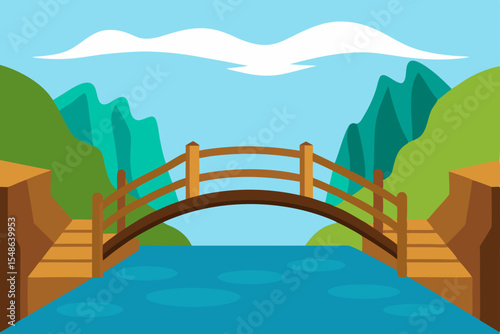 Serene Mountain Bridge A Tranquil Landscape Illustration