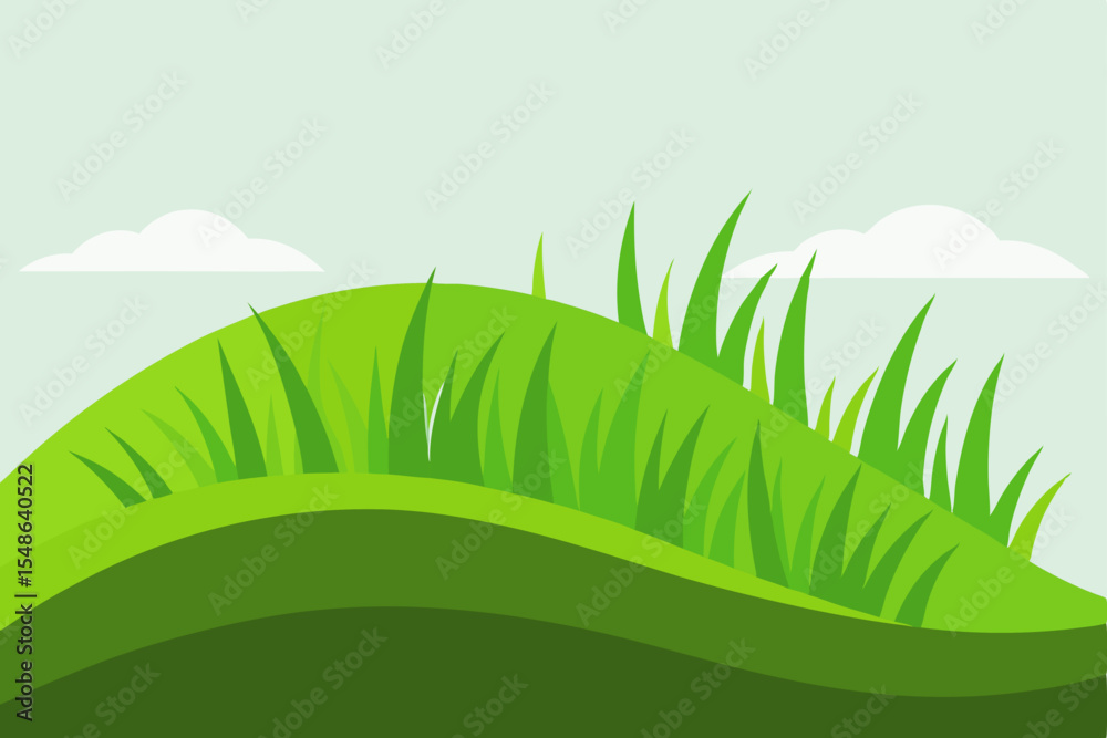 Obraz premium Green landscape with a vibrant blue sky and fluffy clouds over a summer field