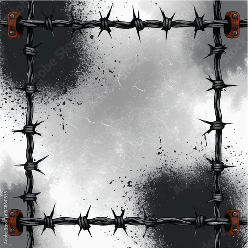 Sharp barbed wire forms an isolated black silhouette against the sky, a metal barrier symbolizing danger, prison security, and a border to freedom