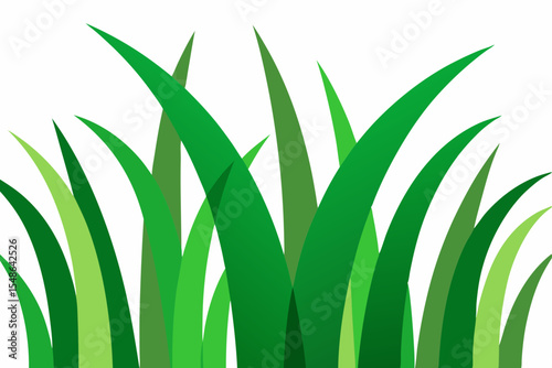 Lush green grass background with vibrant leaf and plant illustrations, evoking a sense of spring nature and tropical garden growth