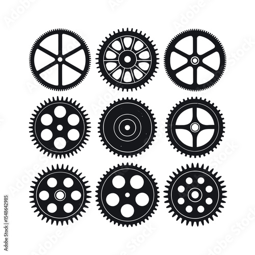 Mechanical Gears: A detailed illustration of various cogwheels, showcasing intricate designs and precision engineering, suitable for projects related to industry and technology. 
