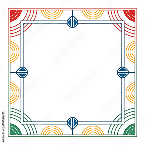 Vibrant Frame of Elegance: A striking symmetrical frame showcasing an intricate design, with concentric circles and geometric accents, creating a balanced composition.