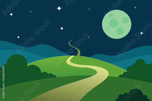 A mesmerizing night cityscape bathed in moonlight, with stars twinkling above the serene landscape