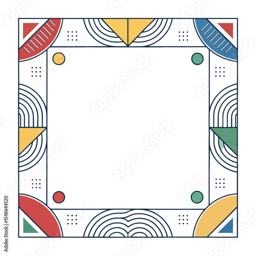 Geometric Frame Design: A visually striking graphic design showcases an artistic frame arrangement of linear and geometric shapes in vivid colors, perfect for diverse creative applications.