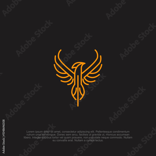 Elegant Golden Phoenix Logo: A minimalist design with stylized wings, symbolizing rebirth, resilience, and power on dark backdrop, perfect for diverse branding purposes