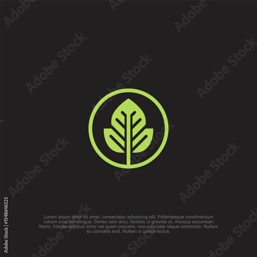 Elegant and contemporary minimalist leaf icon in a circle, capturing growth, sustainability, or a natural brand identity, set against a sleek dark background for contrast