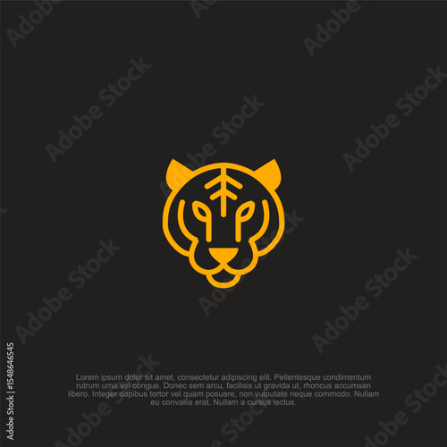 Minimalist Golden Tiger Icon on Dark Backdrop: A Striking and Modern Logo Design with Geometric Simplicity, Perfect for Branding and Creative Projects with Feline Appeal