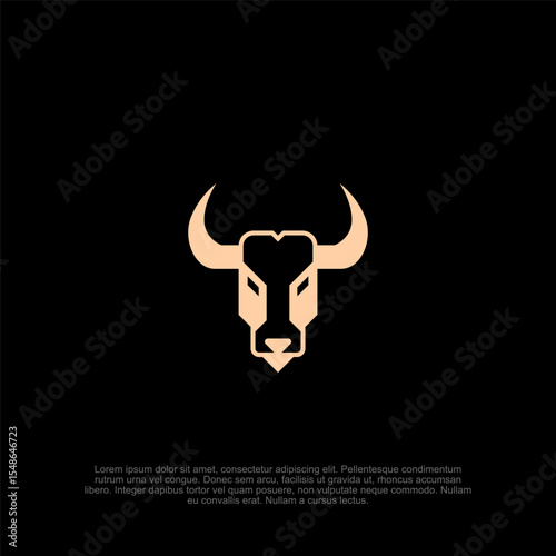 Geometric Bull Head Logo on Dark Background, Symbolizing Strength and Determination Through Stylized Design, Representing Corporate Power and Brand Identity with Minimalist Elegance