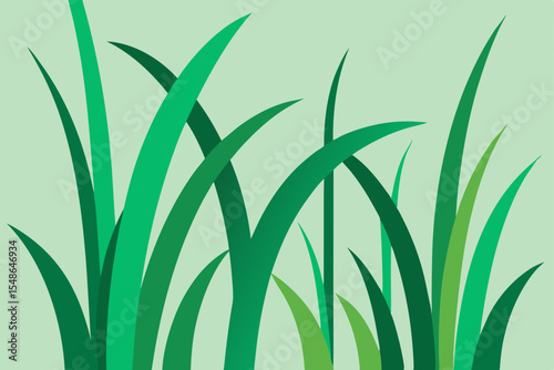 Vibrant green grass illustration with leaves, perfect for a spring nature or zen design