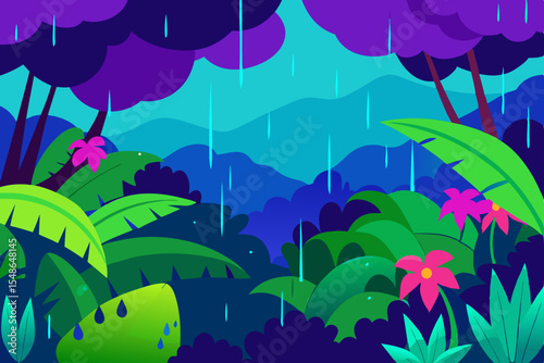 Tropical island vector illustration with palm trees and abstract leaf patterns, perfect for a summer nature background