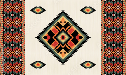 American tribal ethnic native pattern.Traditional Navajo,Aztec,Apache,Southwest and Mexican style fabric pattern.Abstract vector motifs pattern.For fabric,clothing,blanket,carpet,woven,wrap,decoration