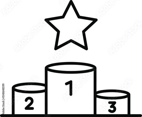 Three simple black and white illustrations of award podiums, each with a star on top.