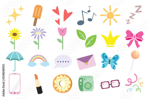 Cute and Playful Pastel Girly and Aesthetic Icon Set