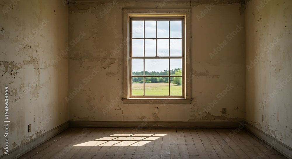 Fototapeta premium Empty room, The window of an old farmhouse, inside.