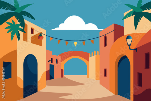 Here are a few options for your image description, keeping within your constraints:

A lone mosque in the desert contrasts with vibrant city architecture, including the ancient holy city of Jerusalem
