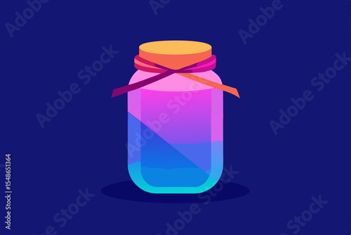 A clear, isolated blue glass bottle, an illustration of a transparent water container