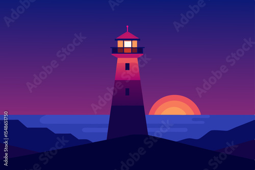 A guiding beacon on the coast, the lighthouse illuminates the sea under the evening sky, ensuring safe navigation