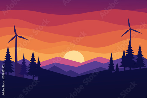 Twilight over a European village: silhouette of a church tower against an orange sky, with city architecture and a mosque on the distant skyline