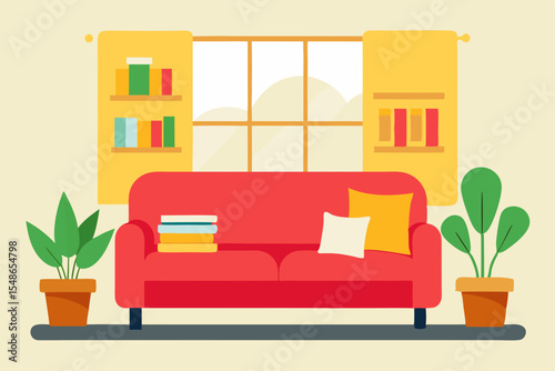 Cozy Living Room Interior Design Books, Plants, and Comfort
