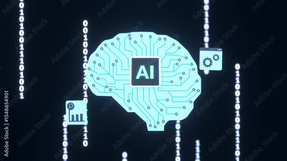 Animated concept of an artificial intelligence brain with neural ...