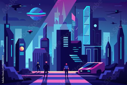 Futuristic Cityscape Neon Lights, Flying Cars, and Advanced Architecture