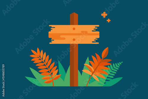 Old blank wooden directional arrow signpost on a grassy background