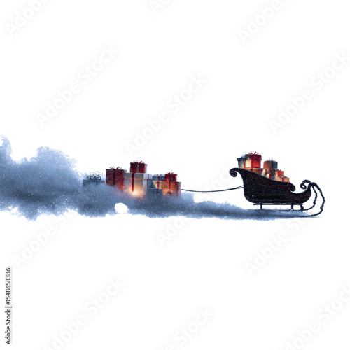Magical Christmas Eve Santa's Sleigh Soaring Through a Snowy Night