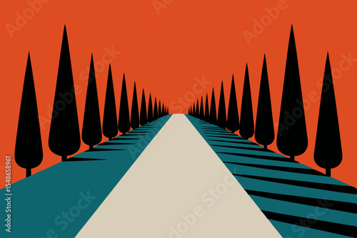Colorful vector art illustration of a serene pier at sunset, a tranquil landscape design concept