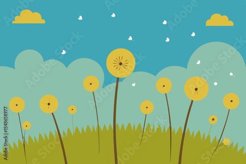 A vibrant spring meadow, dotted with white daisies and green grass under a clear sky, captures the essence of a serene summer landscape