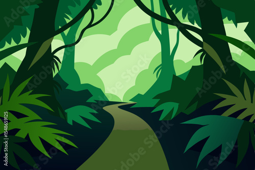 Vibrant green palm trees and lush foliage define a serene tropical island landscape with a clear sky above
