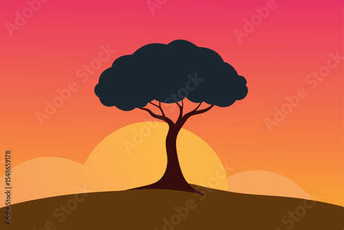 Sunset Silhouette A Lone Tree Against the Vibrant Sky