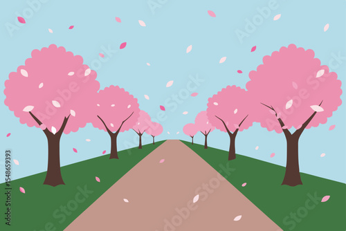 Serene Cherry Blossom Pathway A Springtime Landscape Illustration