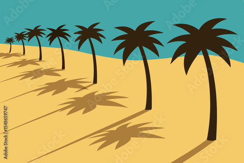 Serene Palm Tree Row A Tropical Beach Paradise Illustration