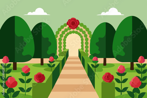 Serene Rose Garden Pathway A Tranquil Escape into Nature's Beauty