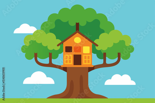 Charming Treehouse Illustration A Whimsical Home in the Branches